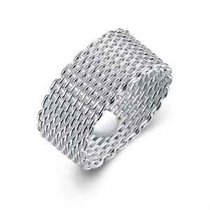 Whloesale Netted Round Ring Silver Plated Knitted Ring in Europe